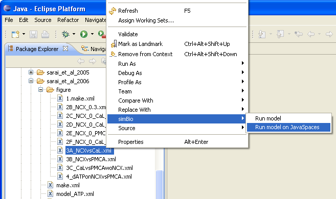 popup menu for a simBio model XML